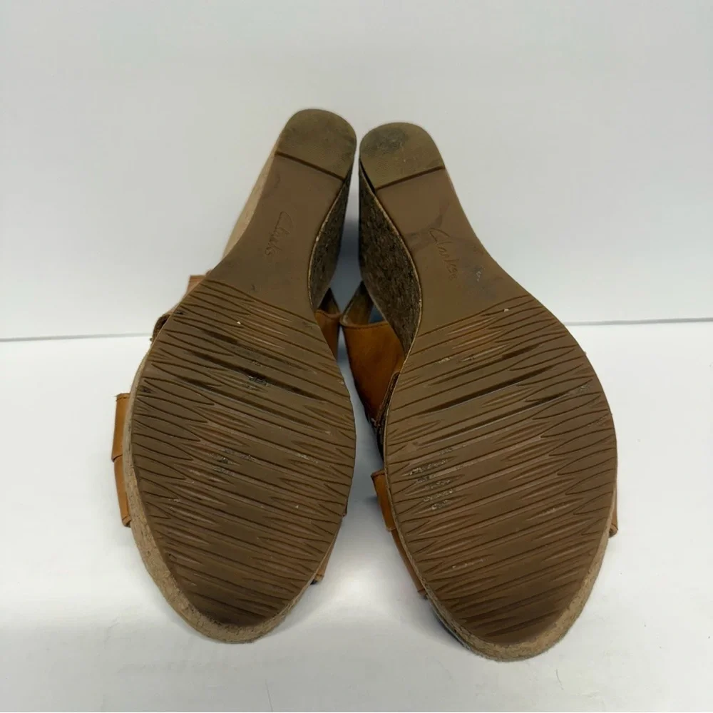 Clarks Collection Brown Tan Annadel Wedge Sandal Cork Heel Size 7